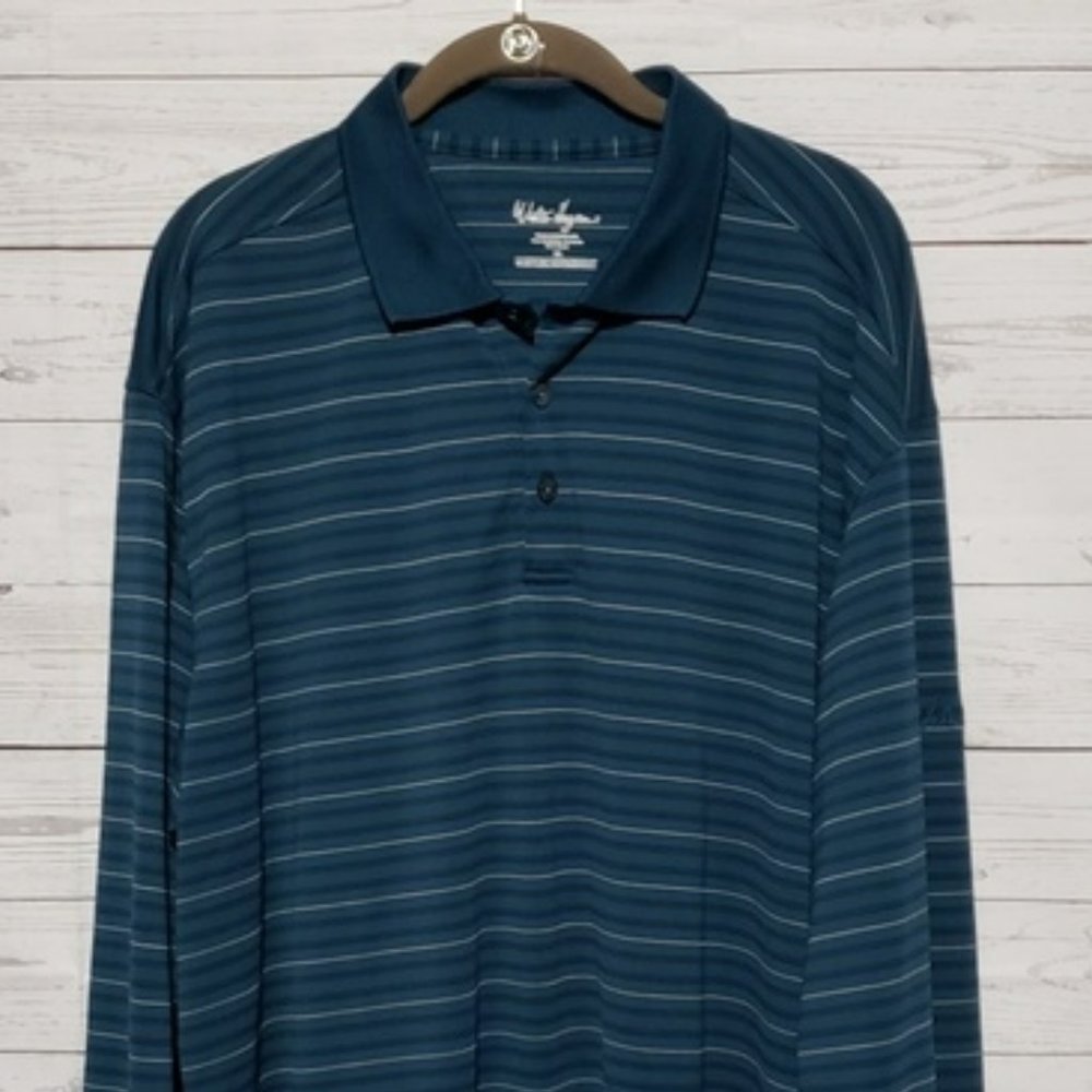 *SOLD* Walter Hagen Teal Striped Long Sleeve Polo XL - Picture 9 of 9
